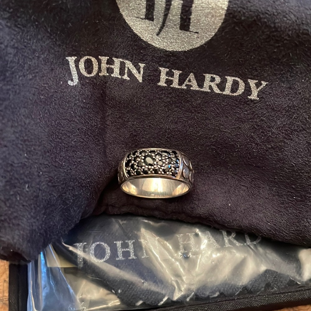 John Hardy Dots Black Sapphire Ring with original box, bag and cleaning cloth.